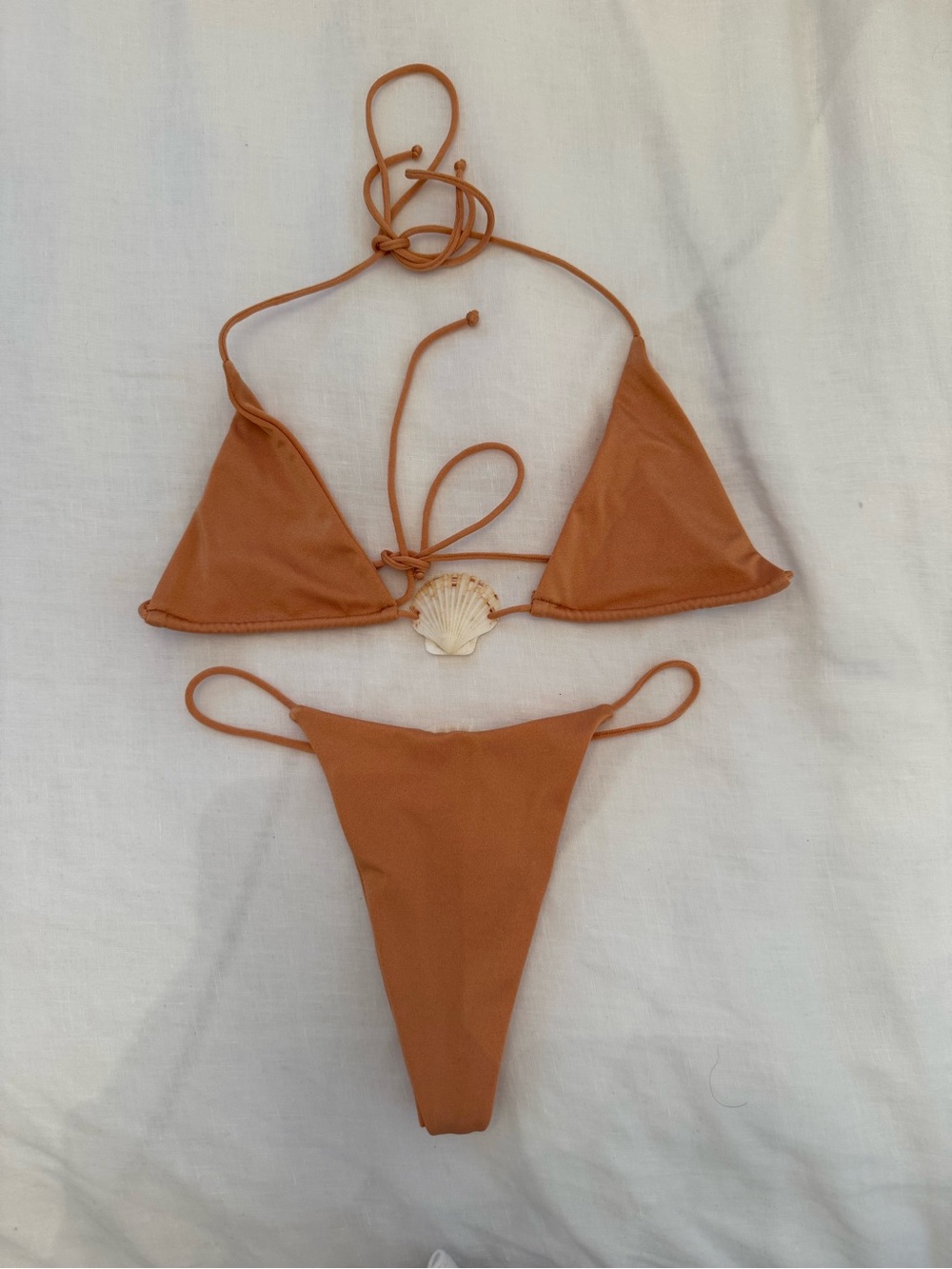 ANDI BAGUS Orange Neutral Triangle String Shell Thong Bikini